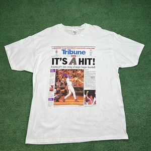 NEW VINTAGE 1998 Arizona Diamondbacks INAUGURAL GAME Front Page Article T-Shirt - Picture 1 of 10