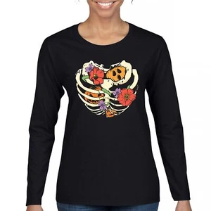 Dead Inside Women's Long Sleeve T-shirt Halloween Rib Cage Trick Or Treat Cute - Picture 1 of 50
