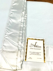 Vintage Atkins Baby Crib Light Blue Blanket Woven 40" X 60" Virgin Acrilan 300 - Picture 1 of 9