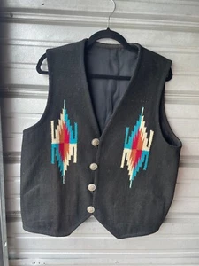 Vintage Max Cordova Truchas New Mexico Wool Vest Native American Blanket Sz M/L - Picture 1 of 21