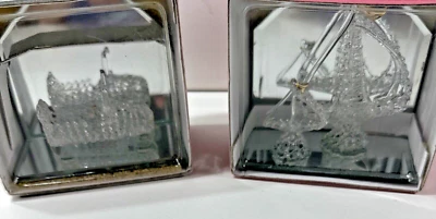 NEW OLD STOCK Spun Glass Decorations with Mirror Stands 3" BOATS/CAR - Image 1 of 4