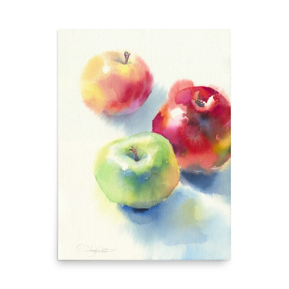 Watercolor Art Print of Pair of Red Apples Cottagecore home decor - cabin wall - Image 1 of 1