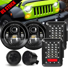 Pair 7 Inch LED Headlights Turn Signal Tail Lights Kit For Jeep Wrangler JK JKU
