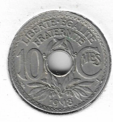 Moeda de 1918, França, 10 centavos, 22 mm, como mostrado - Imagem 1 de 2