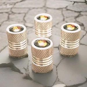 Universal Porsch STYLE Wheel Tire Air Valve Stem Cap Covers Metal Chrome Sport  - Picture 1 of 4