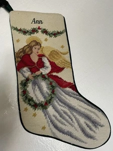 Medias de Navidad Lands' End DE COLECCIÓN Angel punta de aguja lana y terciopelo "Ann" - Imagen 1 de 7