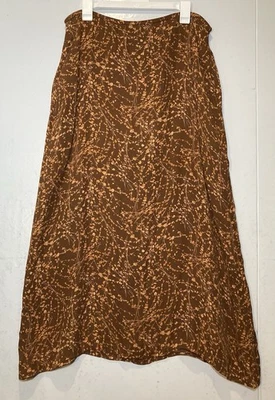 Maxi Falda Rena Rowan Seda Gasa Talla 16 Marrón Abstracto Floral Artístico Otoño Foto 1 de 4