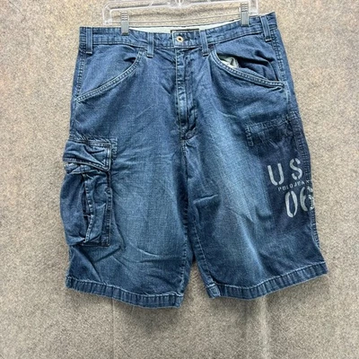Vintage Ralph Lauren Jean Shorts Mens 34 Blue Denim Cargo Freighter USA Military - Image 1 of 4