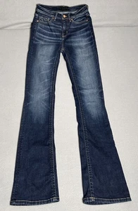 Jeans donna nero fibbia taglia 26 x 36 blu curvy bootcut vita media invecchiato CE - Foto 1 di 12