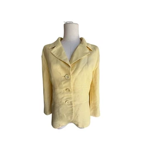 Emma James Women's Yellow Blazer Size 10 Linen Blend Button Front Career Jacket - Picture 1 of 16