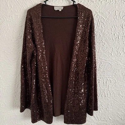 Cárdigan suéter Spiegel frente abierto para mujer talla grande marrón lentejuelas Y2K Foto 1 de 3