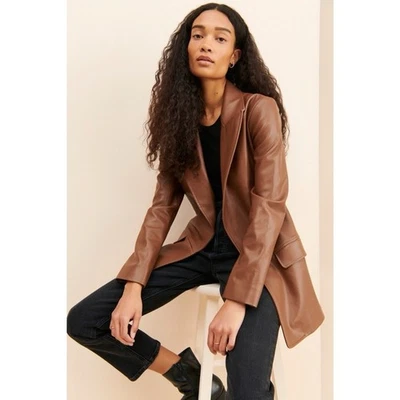 Chaqueta Blazer Anthropologie X Hutch Cuero Vegano Marrón Talla Grande  Foto 1 de 4