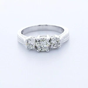 Solid 14K Gold 3-Stone Engagement Ring 1.79 Carat Round Lab-Grown Diamond I VS2 - Picture 1 of 11