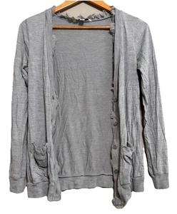 Banana Republic Cardigan Womens Size S Gray Full Button Long Sleeves Silk Trim - Picture 1 of 12