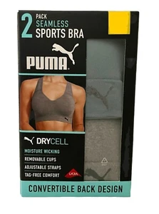New Puma Woman’s Convertible Back 2pk Seamless Sports Bra Medium M Grey Green - Picture 1 of 4