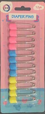 12 X Baby Diaper Pins Nappy Pins Safety Pins Snap Fasteners Lock Coloured Clean • 2.79£