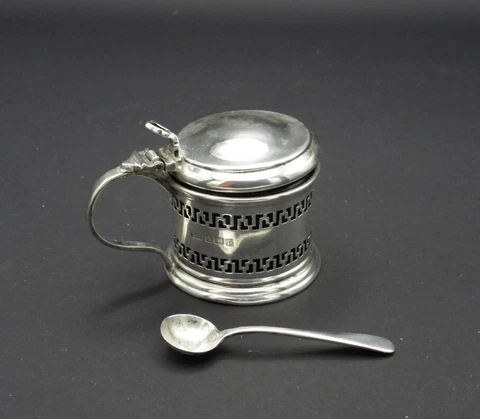 Antique Sterling Silver Docker & Burn George V Mustard Pot W Cobalt Liner 1928 Cover