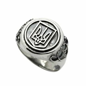 Ukrainian Trident Tryzub Sterling Silver Ring Signet, Size from 6 to 13US - Picture 1 of 9