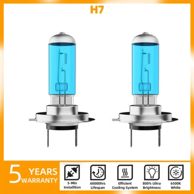 2PCS H7 Halogen Headlight Bulbs Kit High/Low Beam 5000K Warm White Bright - Image 1 of 4