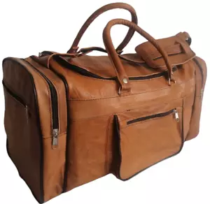 Borsa vera pelle palestra viaggio 40x20 cucita a mano assistente di volo weekender bag - Foto 1 di 7