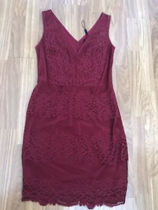 BNWOTS. NEXT. SIZE 10. LOVELY WINE LACE, SPECIAL OCCASION LINED BODYCON DRESS - Picture 1 of 11