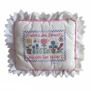 Vintage Cross-Stich Handmade Embroidered Ruffle Decor Pillow Throw Pillow