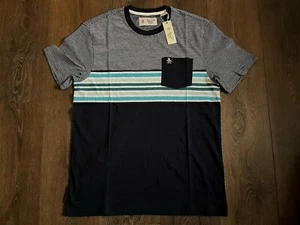 Original Penguin Mens Blue Striped Pocket T-Shirt - Size Medium - New With Tags - Picture 1 of 10
