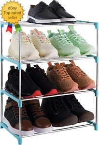 4-stufiges stapelbares kleines Schuhregal leichtes Schuhregal Aufbewahrung Organizer für En - Bild 1 von 8