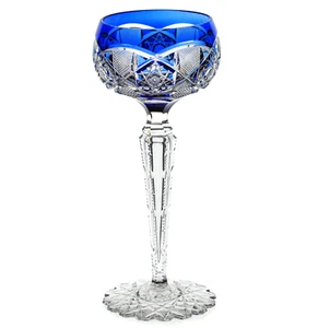 Val St Lambert Saarbrucken Cobalt Blue Cut to Clear Crystal Wine Goblet - Picture 1 of 5