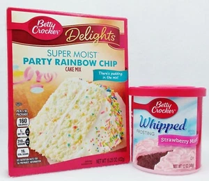 Betty Crocker Super Moist RAINBOW CHIP Cake Mix & STRAWBERRY MIST Frosting Set - Picture 1 of 1