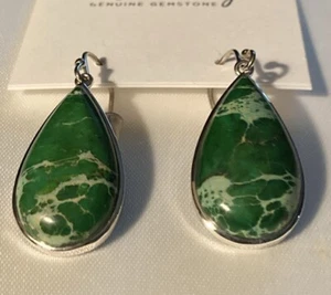 Iris & Lily .925 Sterling Silver Genuine Green Agate Teardrop Earrings-NEW! - Picture 1 of 5
