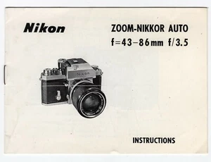 Nikon Zoom-Nikkor Auto 43-86mm f/3.5 Non Ai 1967 Camera Lens Instruction - Picture 1 of 2