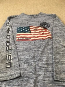 U.S. Polo Assn Shirt Youth Kids Medium 10/12 Gray Long Sleeve US Flag #0512 - Picture 1 of 8