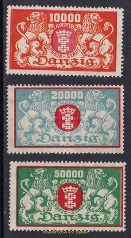 EBS DANZIG 1923 Large Arms of Danzig large horizontal format - Mi. 147-149 MNH** Cover