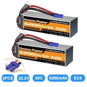 2Pcs Youme 22.2V 6S 6200mAh LiPo Battery EC5 For RC Helicopter Quad Car Truck - Picture 1 of 7