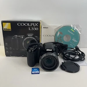 Cámara digital Nikon COOLPIX L330 negra en caja con accesorios manuales - Imagen 1 de 13