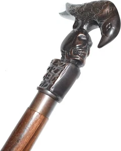Antique Wooden Walking Stick Hand-Carved Bird Handle Designer Victorian Cane - Picture 1 of 5