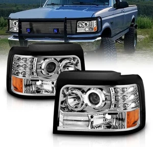 Chrome Projector Halogen Car Headlights Halo For Ford F-150/F-250/Bronco - Passe - Picture 1 of 8