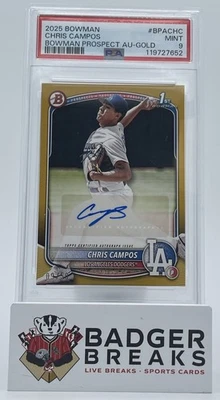 2025 Bowman Paper Autographs Gold #BPA-CHC Chris Campos 1st Auto /50 PSA 9 MS - Image 1 of 2