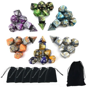 6 farbige polyedrische Würfel Sets mit Beuteln D&D RPG MTG D4&#8211;D20 Komplettset - Bild 1 von 7