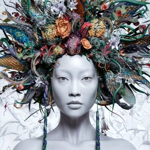 XXL Leinwandbilder Street Art Asiatische Frauen BLumen 15 - 120x120 cm Pop Art - Picture 1 of 6