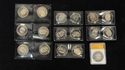 (LOT OF 17) 1973-1977 $1 Eisenhower Dollar Ike PROOF w/SGS PR70 PF70 US Coins - Image 1 of 4