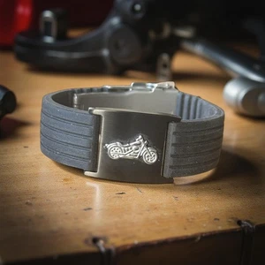Unisex Armband Motorrad Bike Kautschuk 18,5cm Magnet schwarz Magnetschmuck power - Bild 1 von 5