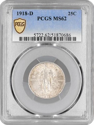 USA quarter dollar (25 cents) 1918 D, PCGS MS62, "Standing Liberty Quarter" - Image 1 of 2