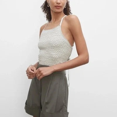 Camiseta sin mangas Club Monaco con tiras textura para mujer XS elástica lazo trasero verde salvia Foto 1 de 4