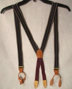 Cole Haan Suspenders Leather Blue Green Red Yellow Striped Preppy Ivy League - Picture 1 of 5