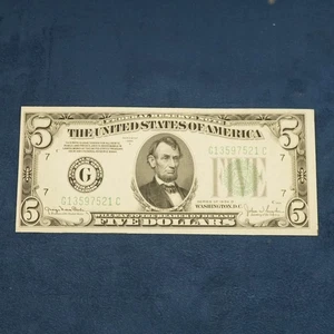 Series 1934 D $5 Federal Reserve Note Fr.1960-G Crisp-UNC - Free Shipping USA - Picture 1 of 9