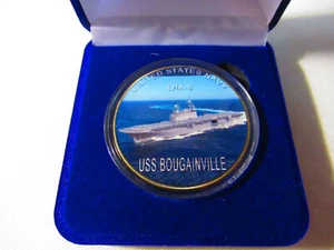 US NAVY - USS BOUGAINVILLE (LHA-8) Challenge Coin w/ Presentation Box - Picture 1 of 9