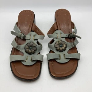 Aquatalia by Marvin K Teal Slip On Leather Heel Backless Sandals Italy, Size 7 - Picture 1 of 11