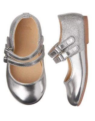 NWT GYMBOREE Fancy and Fun Silver Flats Dress Shoes Girl Toddler 4,5,9,10 - Image 1 of 4